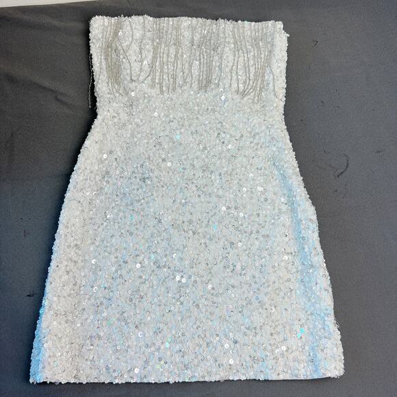 Retrofête Cassandra White Sequin Fringe Mini Dress XS - Picture 5 of 8